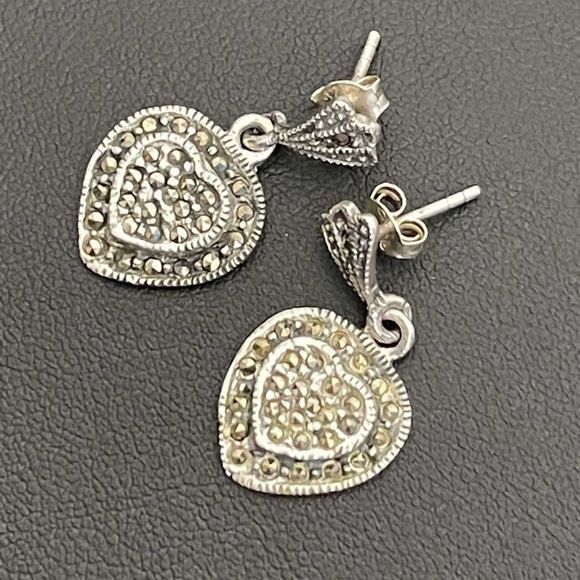 Vintage, Marsala, earrings marcasite 925. - Picture 1 of 8